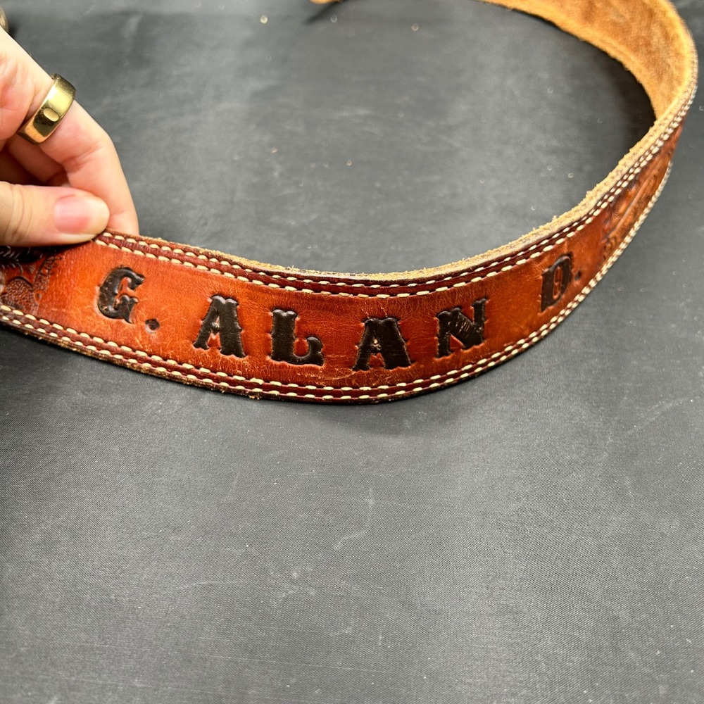 VTG Tony Llama Tooled Leather Belt State of Texas Buckle Western USA Men Size 36 - Picture 2 of 7